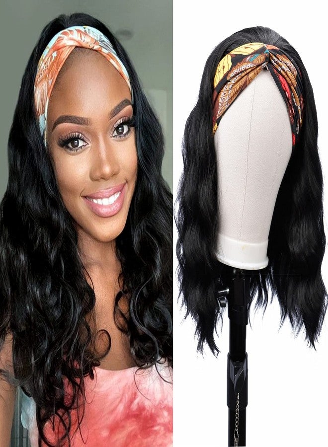 Colorful Queen Glueless Headband Wig Synthetic Long Black Body Wave Headband Wigs for Black Women Natural Looking Wavy Wig Heat Resistant 180% Density(16inch, 1B#) - Image 1